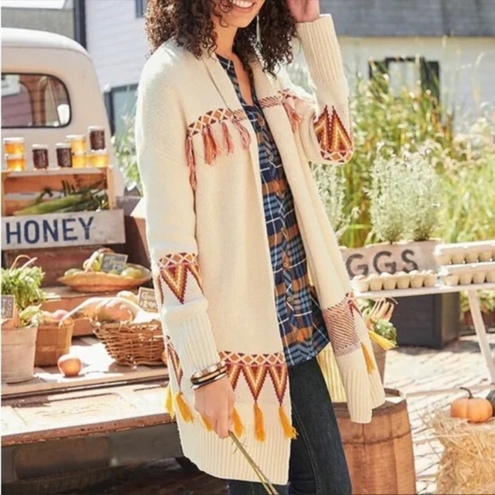 Matilda Jane Gold and Cream Cardigan Sweater with Geometric Pattern